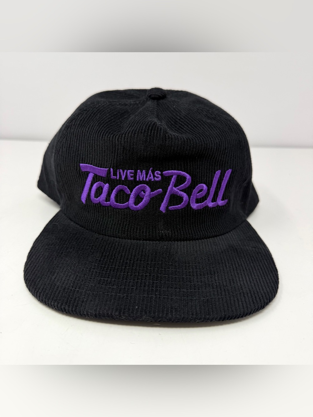 Taco Bell Liv Mas Corduroy Script Logo Retro Baseball Cap Snapback Hat Black NEW